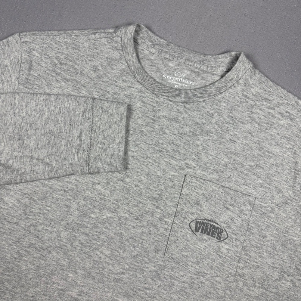 Vineyard Vines Boys XL 18 Football Pocket T-Shirt Long Sleeve Gray Heather
